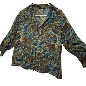 Karen Brooks tunic sheer blouse top women's medium sheer teal blue green